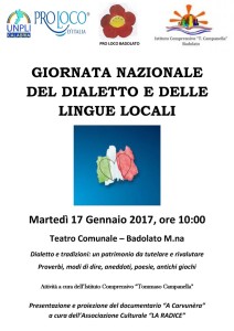 manifesto GIORNATA-NAZIONALE-DEL-DIALETTO-E-DELLE-LINGUE-LOCALI Badolato di Calabria 17 gennaio 2017
